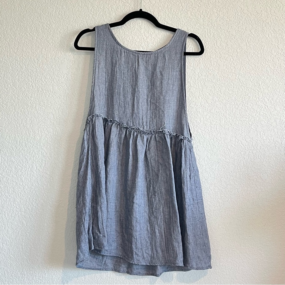Sleeveless Blue Linen-Blend Babydoll Dress